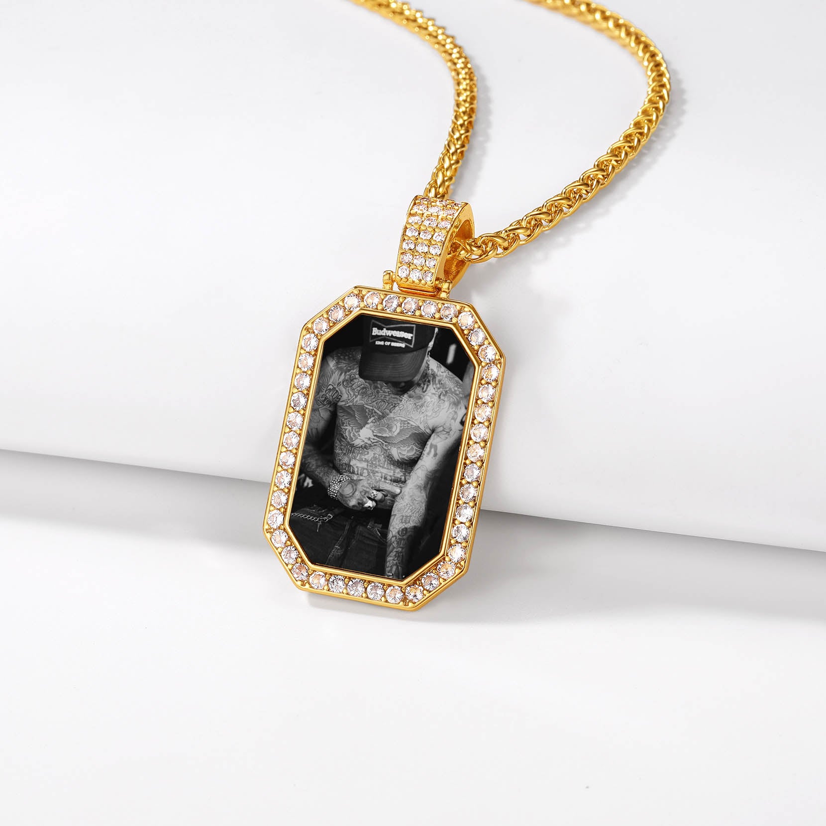 FaithHeart Zirconia Octagon Custom Pendant Hip Hop Jewelry Photo Necklace FaithHeart