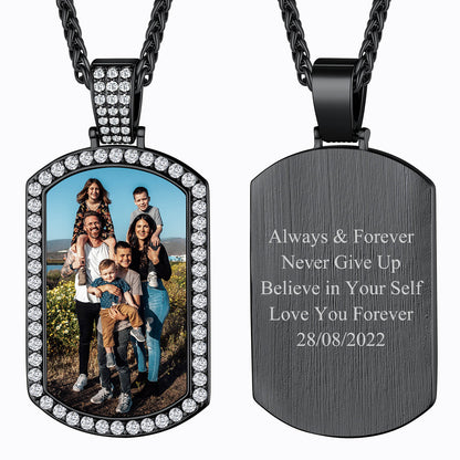 Customized Zirconia Dog Tag Necklace With Picture for Men Women FaithHeart