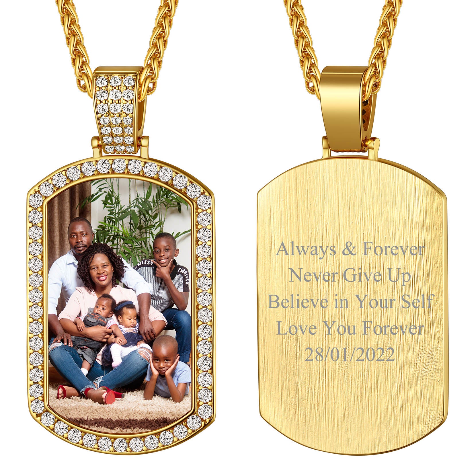 Customized Zirconia Dog Tag Necklace With Picture for Men Women FaithHeart