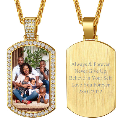 Customized Zirconia Dog Tag Necklace With Picture for Men Women FaithHeart