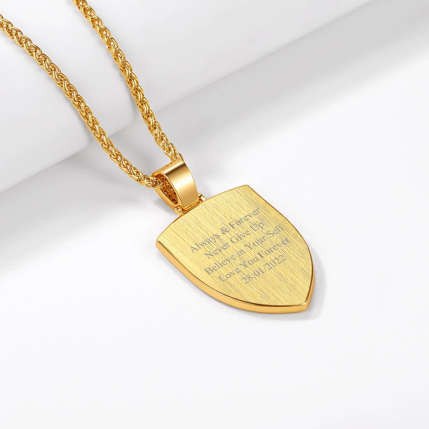FaithHeart Zirconia Shield Custom Pendant Hip Hop Jewelry Picture Necklace FaithHeart