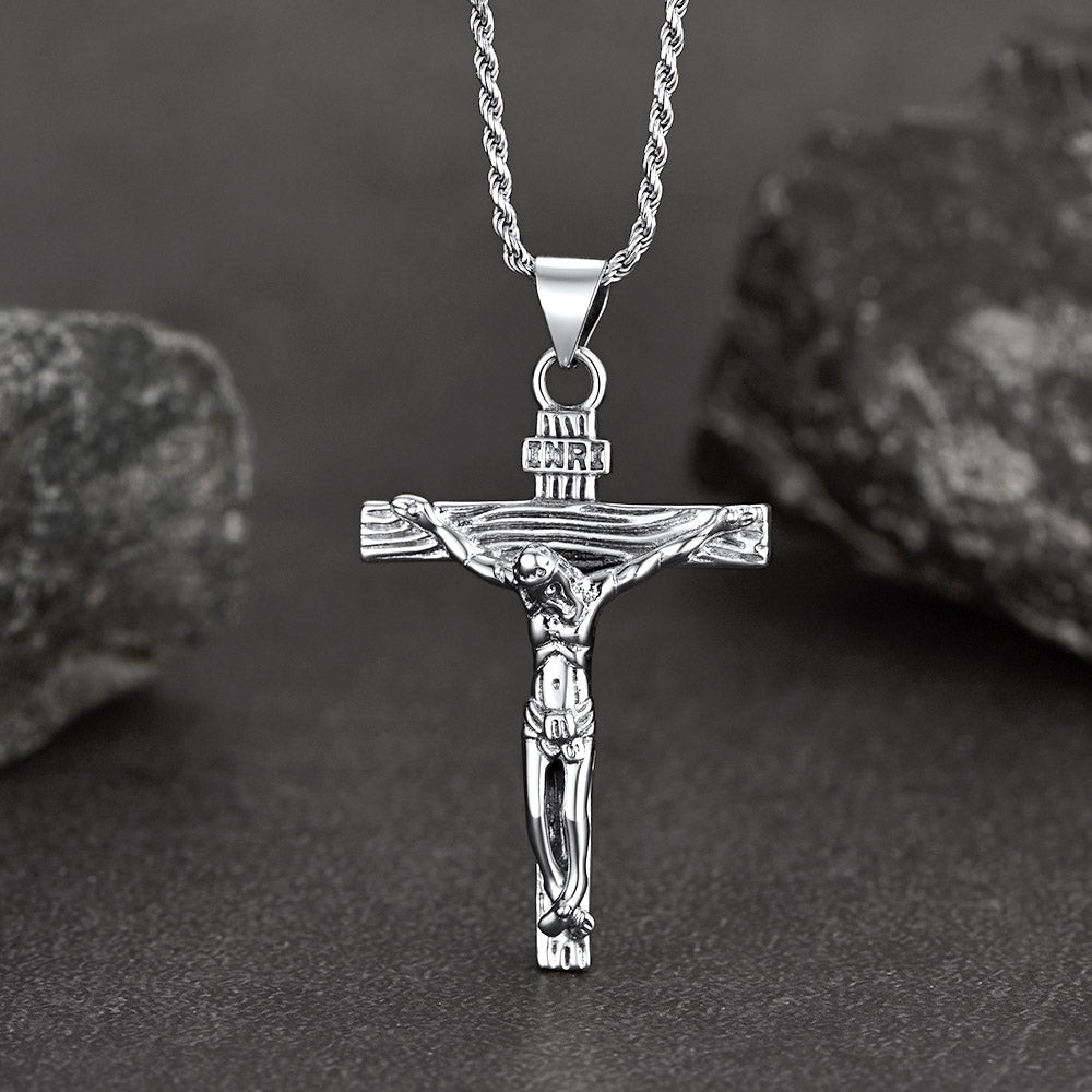 FaithHeart Sterling Silver Crucifix Necklace Jesus Cross Pendant FaithHeart