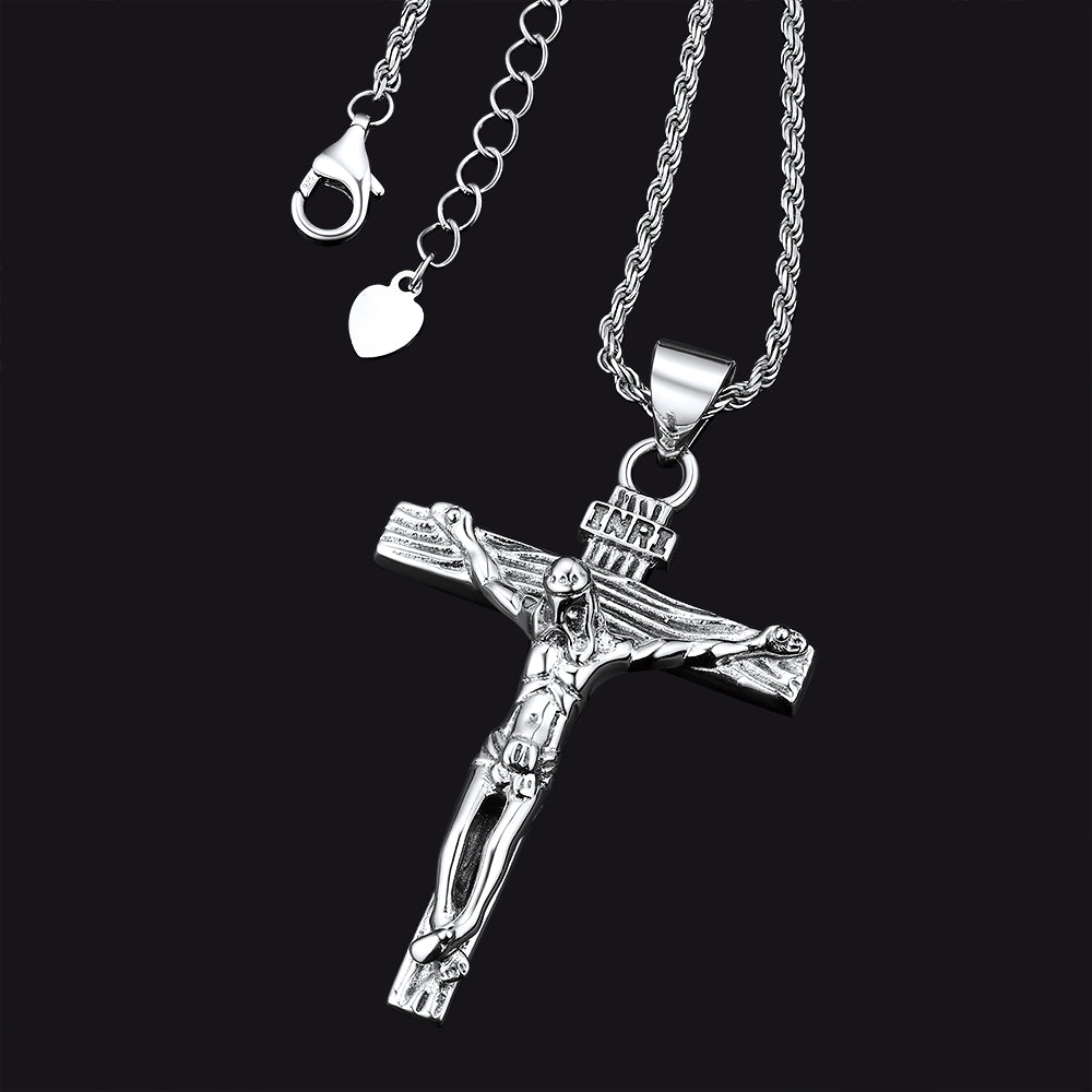 FaithHeart Sterling Silver Crucifix Necklace Jesus Cross Pendant FaithHeart