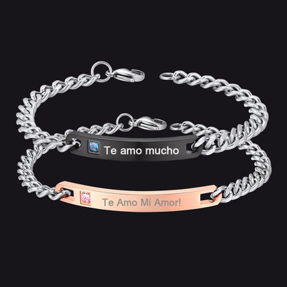 Couple Name ID Bracelet with engraved text 