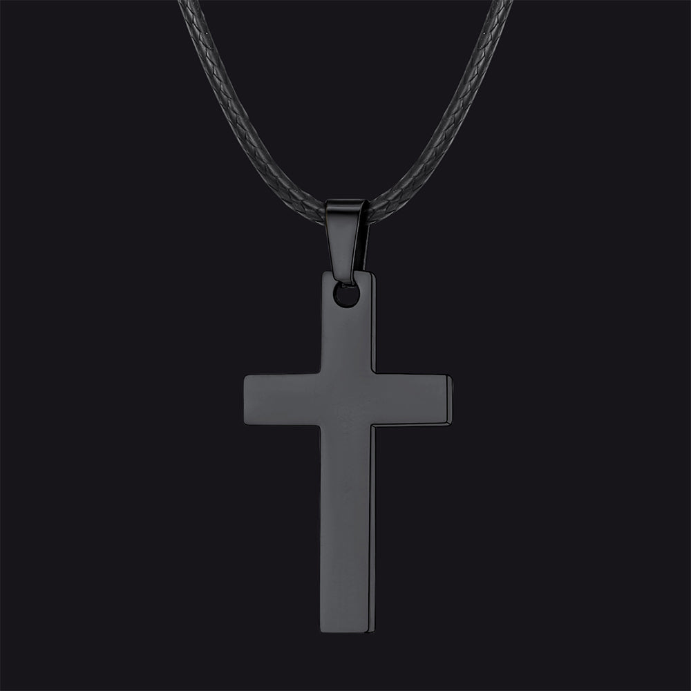 Engravable Cross Leather Necklace Pendant