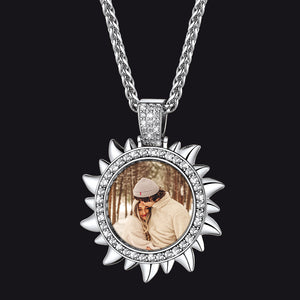 Personalized Custom Picture Sun Necklace with CZ for Men, Father, Couples, Stainless steel jewelry