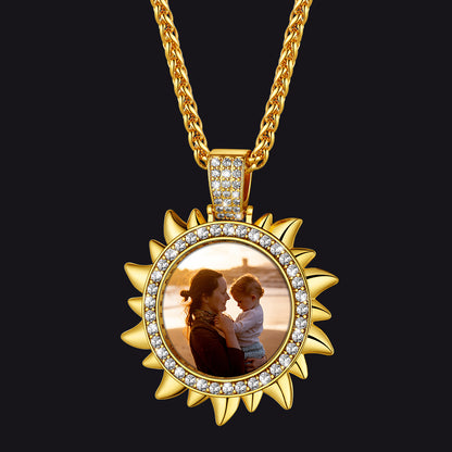 Custom Picture Sun Necklace with CZ for Men