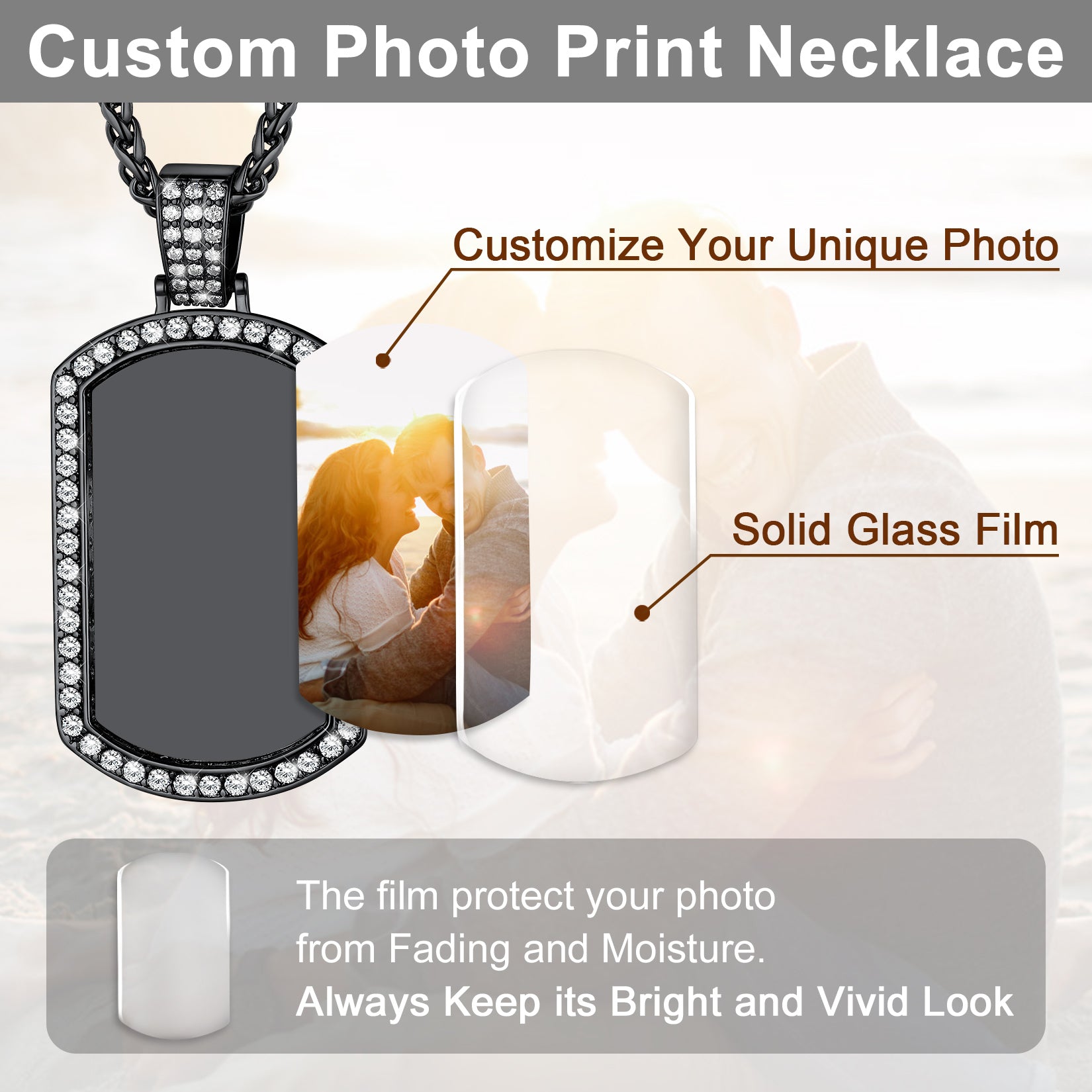 Customized Zirconia Dog Tag Necklace With Picture for Men Women FaithHeart