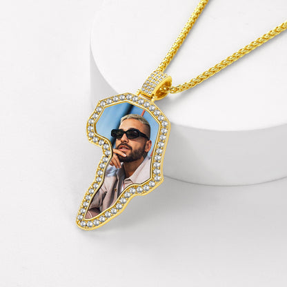 Customized African Map Necklace with Picture Hip Hop