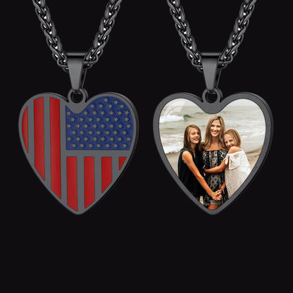 FaithHeart Heart American Flag Stainless Steel Picture Custom Necklace FaithHeart
