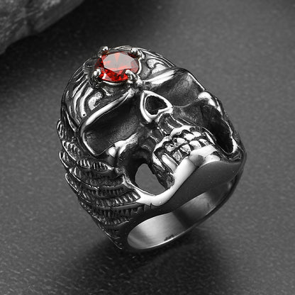 FaithHeart Gothic Skull Ring with Red Gem Forehead for Men/Women FaithHeart