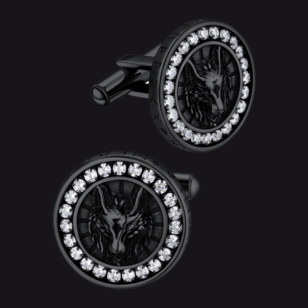 Norse Viking Tuxedo Shirt Wolf CZ Mens Cufflinks FaithHeart Jewelry