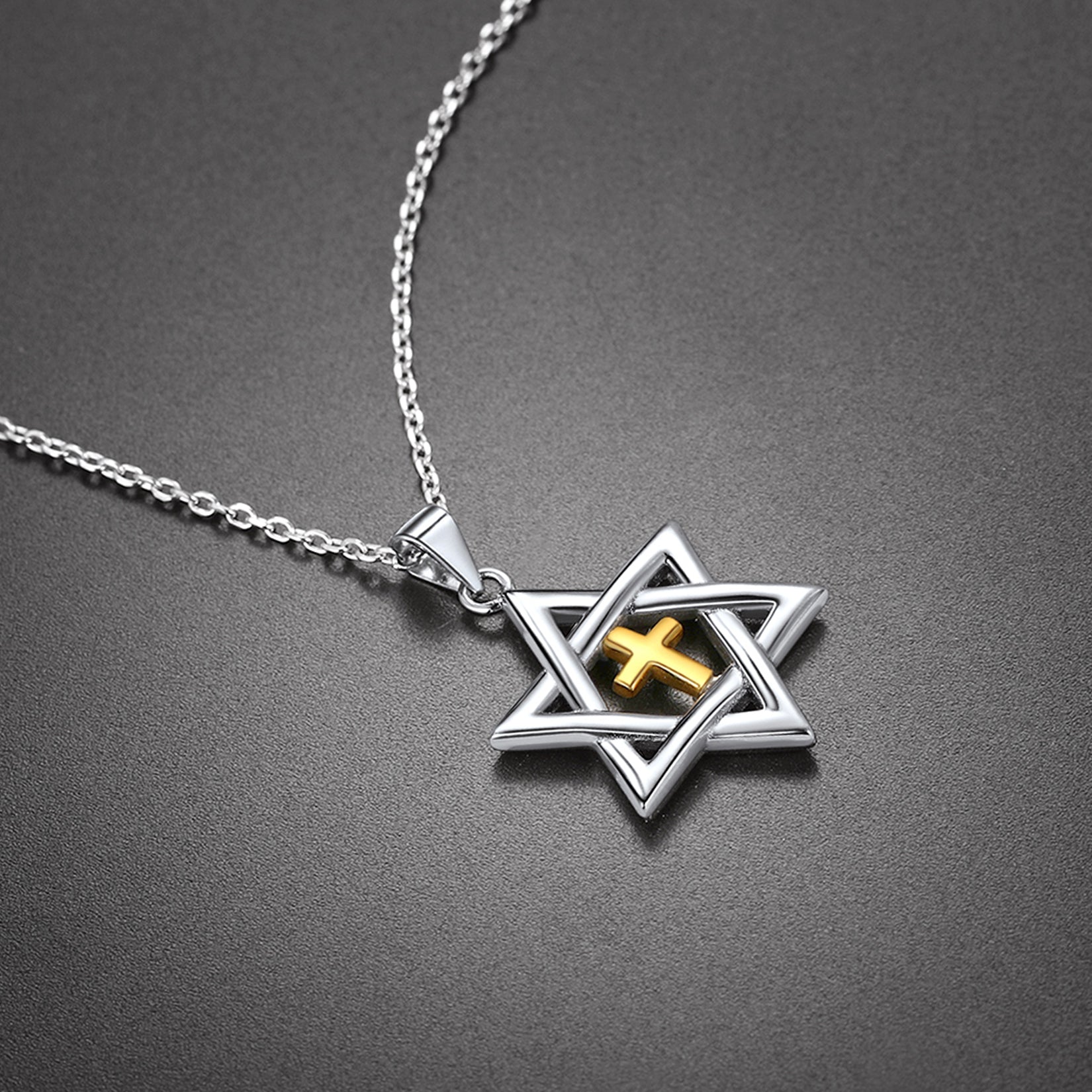 FaithHeart Sterling Silver Star of David With Cross Necklace for Men FaithHeart