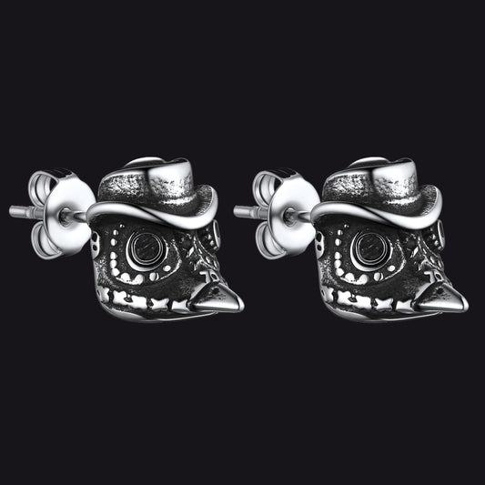 Gothic Plague Doctor Steampunk Stainless Steel Stud Earrings FaithHeart Jewelry