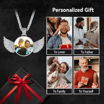 Personalized Angel Wings Picture Necklace with CZ Gift for Men Women