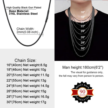 2mm Thin Chain Necklace for Men Women, 16"-30"