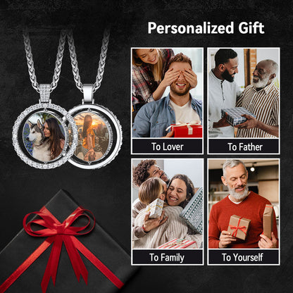 Personalized CZ Double-side Picture Necklace Memorial Gift for Men Women