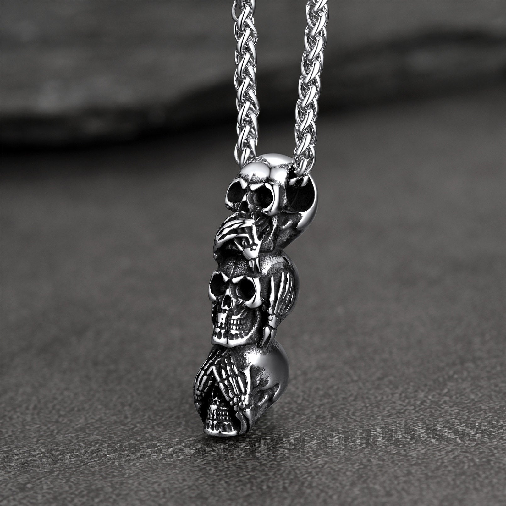 See No Evil, Hear No Evil, Speak No Evil Skull Necklace For Men