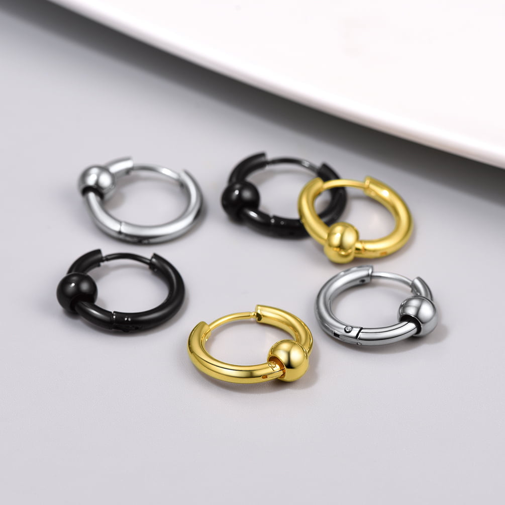 FaithHeart Punk Hoop & Round Plug Stud Earrings 3 Pairs Set FaithHeart Jewelry