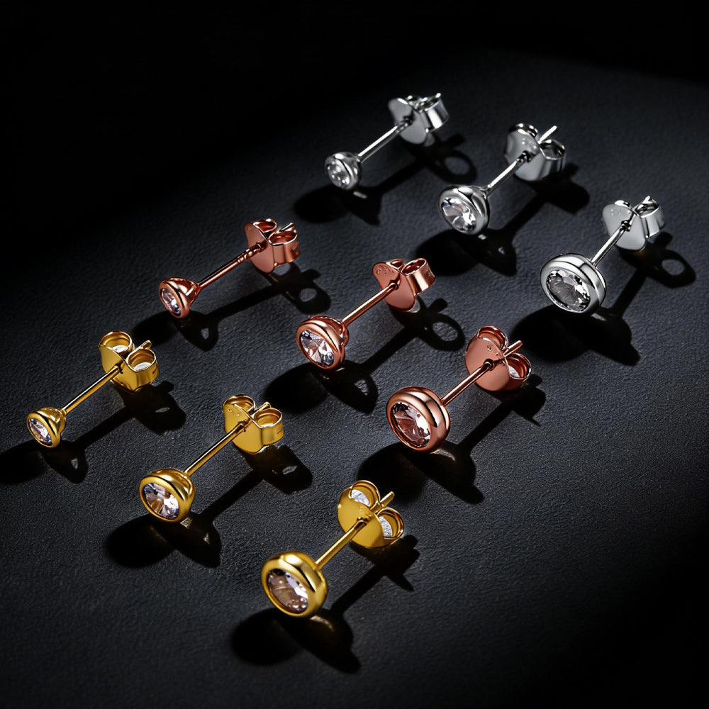 925 Sterling Silver CZ Stud Earrings Set for Men 3 Pairs