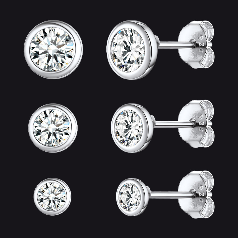 925 Sterling Silver CZ Stud Earrings Set for Men 3 Pairs