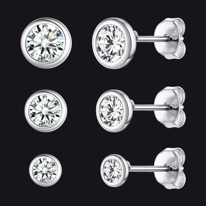 925 Sterling Silver CZ Stud Earrings Set for Men 3 Pairs