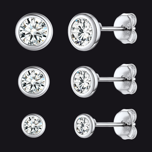 925 Sterling Silver CZ Stud Earrings Set for Men 3 Pairsimg