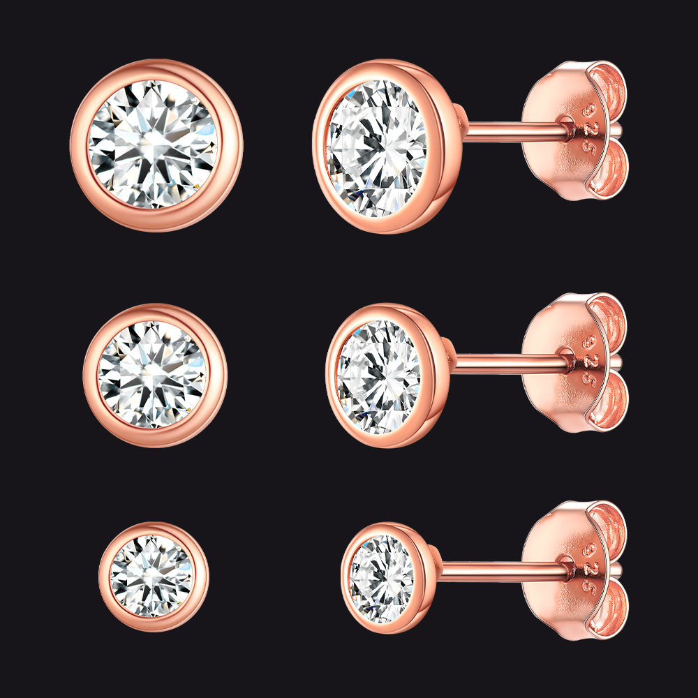 925 Sterling Silver CZ Stud Earrings Set for Men 3 Pairs