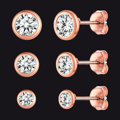 925 Sterling Silver CZ Stud Earrings Set for Men 3 Pairs