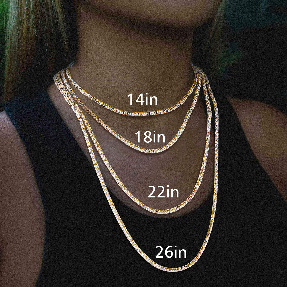 3MM CZ Chain Necklace 14-26 Inch