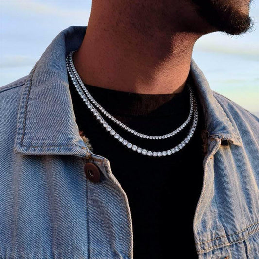 Man Wearing Steel 3MM Bling CZ Chain Necklaceimg