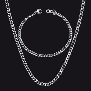 3MM Thin Curb Chain Necklace & Bracelet Bundle for Men BoyFriend