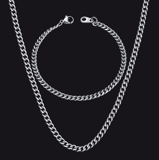 3MM Thin Curb Chain Necklace & Bracelet Bundle for Menimg