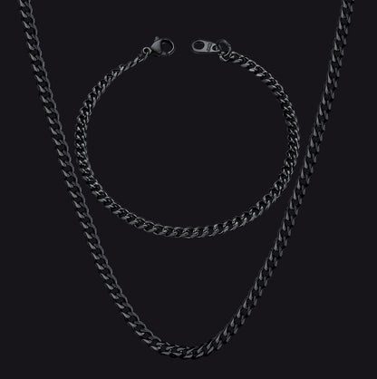 3MM Thin Curb Chain Necklace & Bracelet Bundle for Men