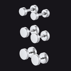 Steel 3 Pairs Simple Round Stud Earrings Set for Men 4/6/8MM Width