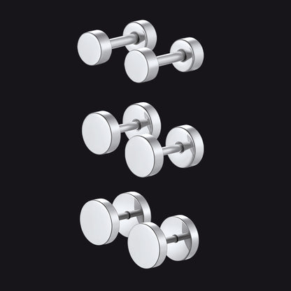 3 Pairs Simple Round Stud Earrings Set for Men 4/6/8MM Width