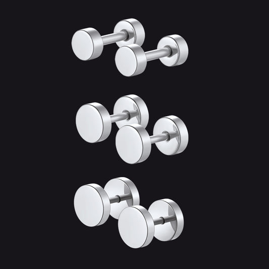 3 Pairs Simple Round Stud Earrings Set for Men 4/6/8MM Widthimg