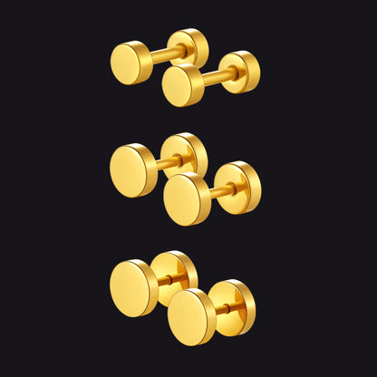 3 Pairs Simple Round Stud Earrings Set for Men 4/6/8MM Width