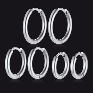 Steel 3 Pairs Simple Huggie Hoop Earrings Set 8/10/12 MM Width