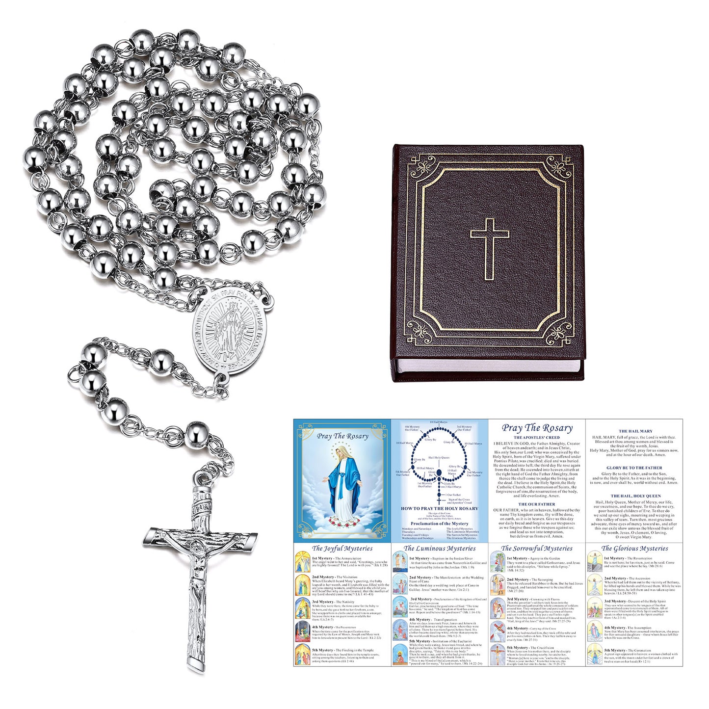 Catholic Virgin Mary Rosary Beads Cross Necklace Chain for Men Women