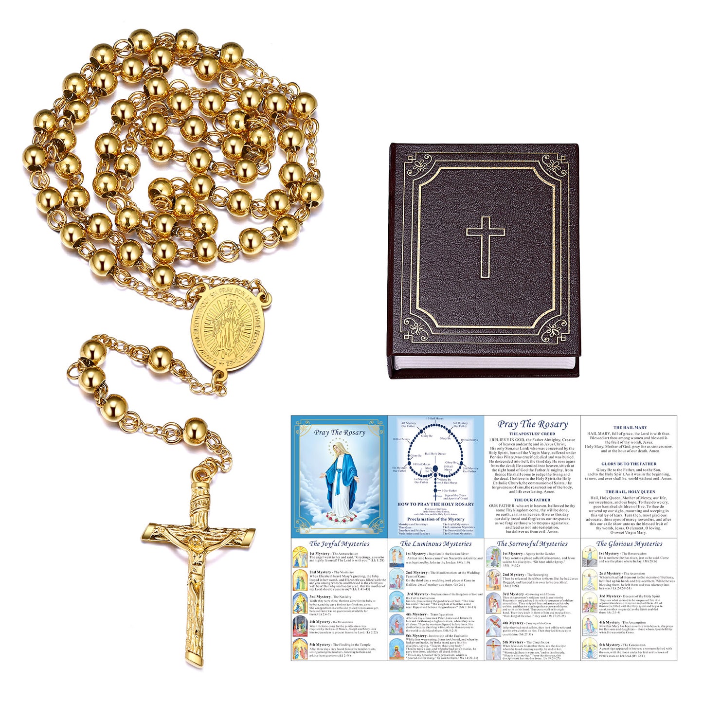 Catholic Virgin Mary Rosary Beads Cross Necklace Chain for Men Women