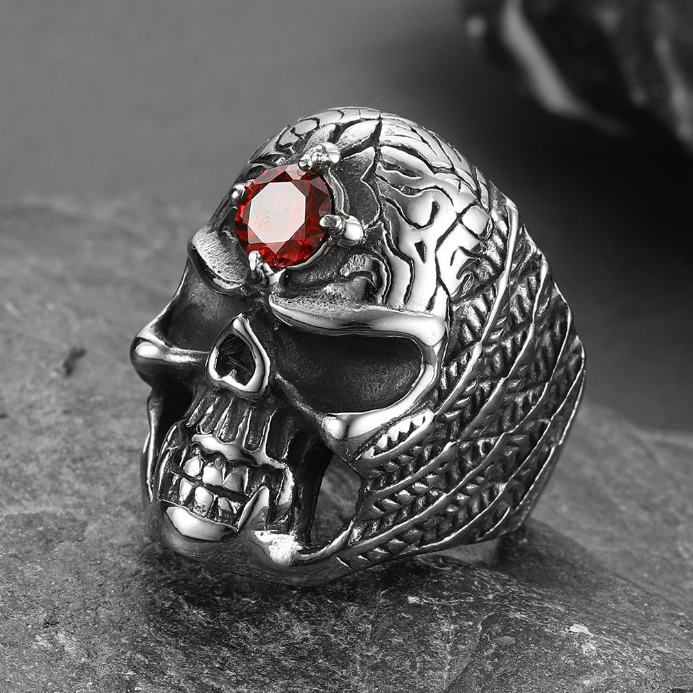 FaithHeart Gothic Skull Ring with Red Gem Forehead for Men/Women FaithHeart