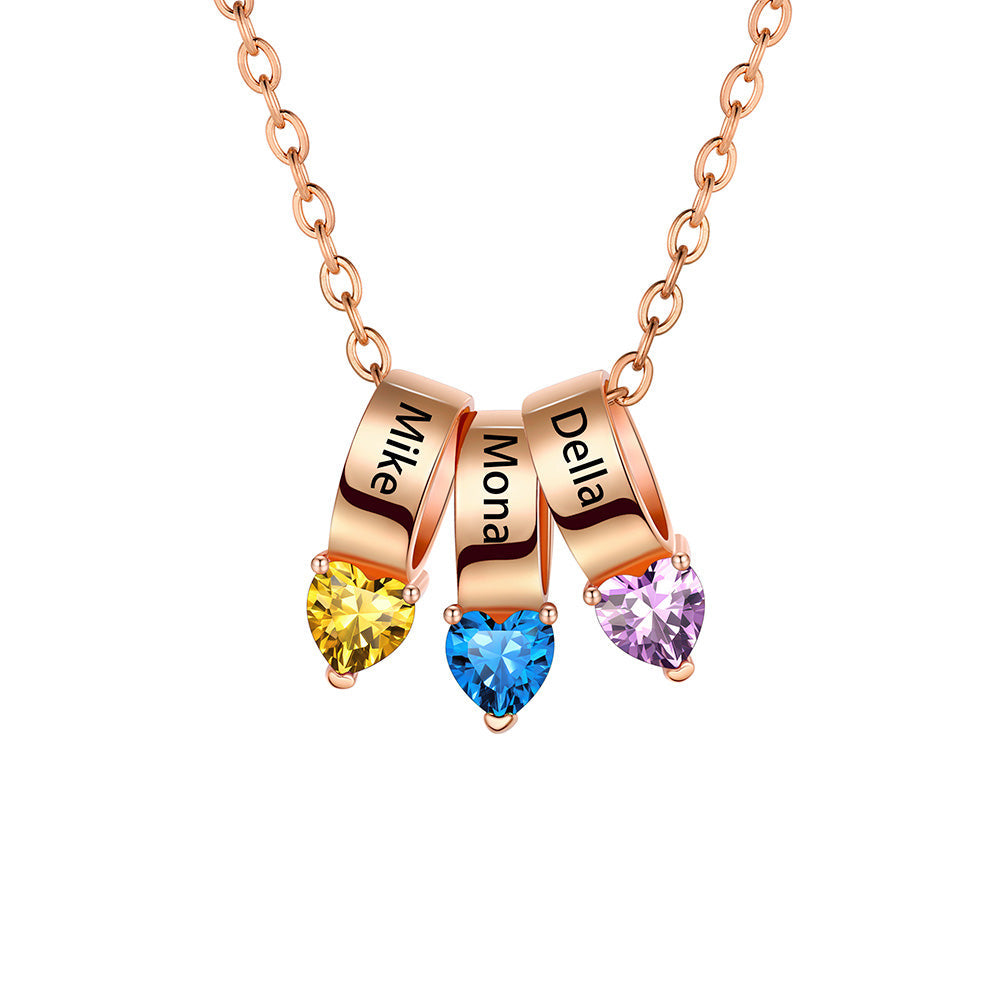 3 Rose Gold Plated Heart Birthstone Necklace for Women BSP210067