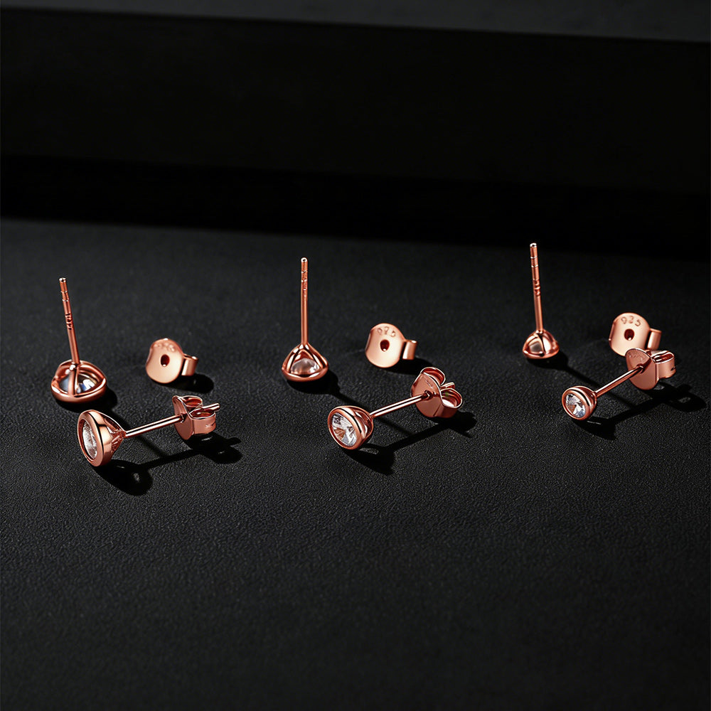 925 Sterling Silver CZ Stud Earrings Set for Men 3 Pairs