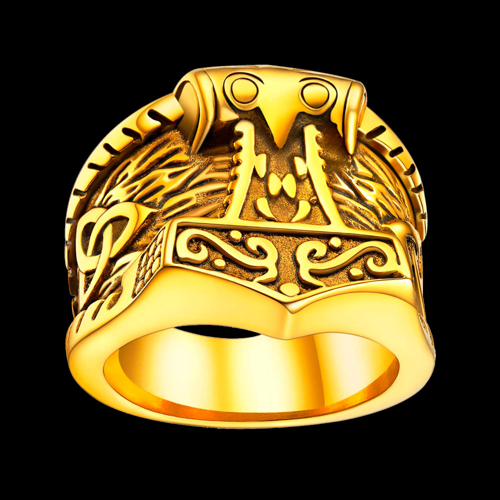 FaithHeart Viking Mjolnir Signet Ring Thor's Hammer Rings for Men FaithHeart