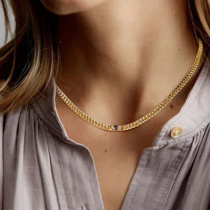  4.5MM Heart Birthstone Gold Chain Choker Necklace for Women