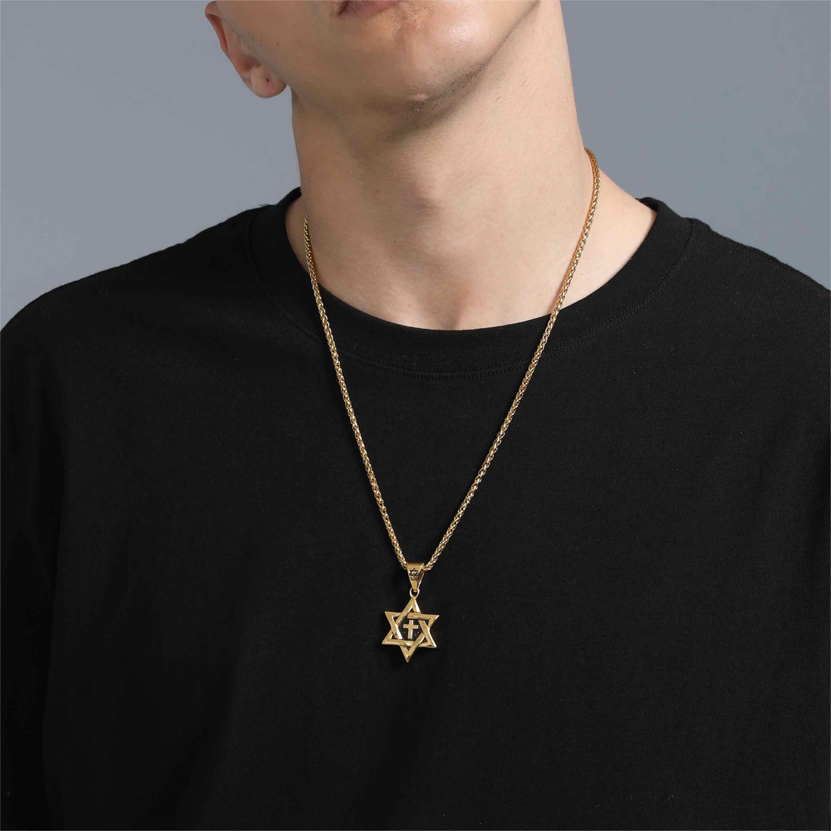 FaithHeart Jewish Star of David With Cross Necklace for Men FaithHeart