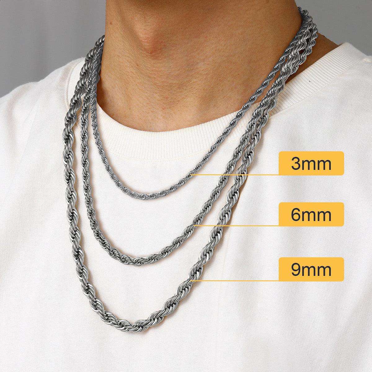 Twisted Rope Chain Stainless Steel Link Necklace for Men