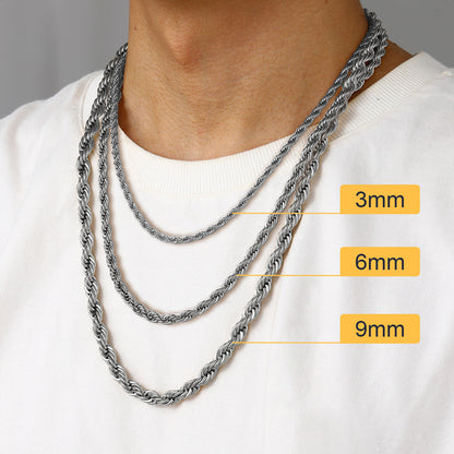 Twisted Rope Chain Stainless Steel Link Necklace for Men
