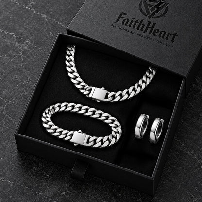 5mm Cuban Chain Necklace, Bracelet & Hoop Earrings Set for Men
